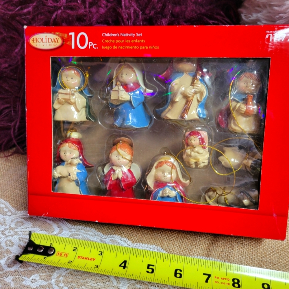 Holiday time 10 piece children nativity set ornaments